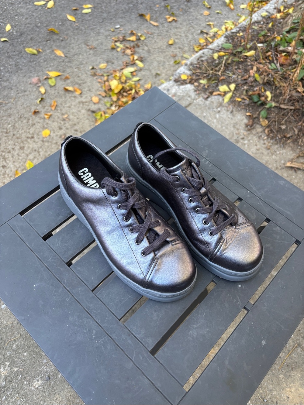 Camper Women's Metallic Black Leather Sneakers